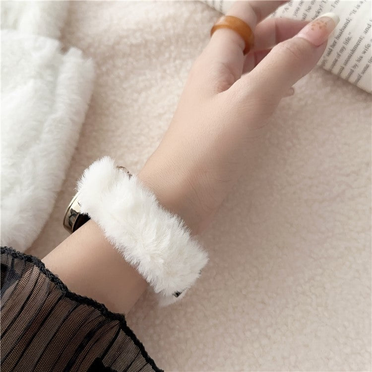 22mm Smart Watch Winter Plush Replacement Strap Magnetic Buckle Wrist Band - White