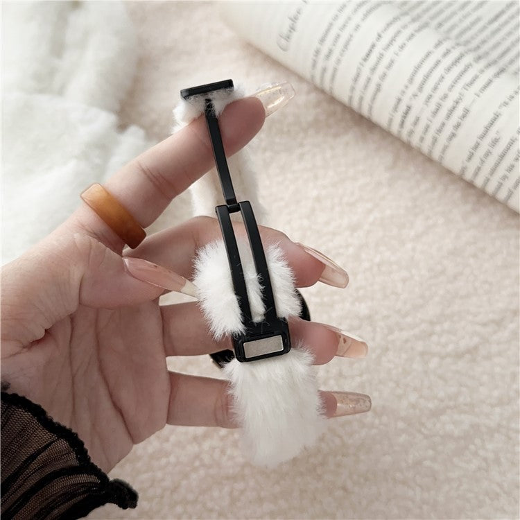 18mm Smart Watch Soft Plush Strap Folding Magnetic Buckle Replacement Wrist Band - White