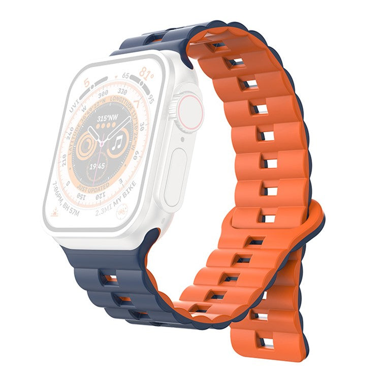 For Apple Watch Series 10 46mm / Ultra 2 Ultra 49mm / Series 9 8 7 45mm / 6 5 4 SE (2023) SE (2022) SE 44mm / 3 2 1 42mm Silicone Band Watch Strap - Midnight Blue+Orange