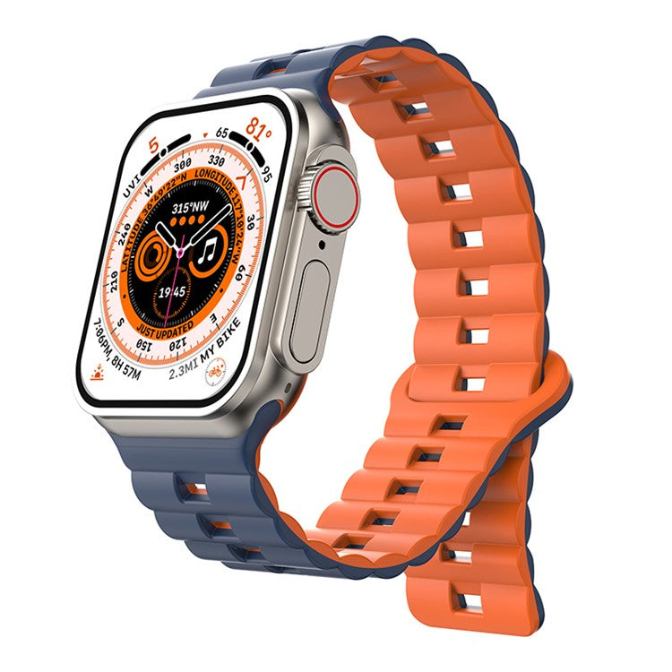 For Apple Watch Series 10 46mm / Ultra 2 Ultra 49mm / Series 9 8 7 45mm / 6 5 4 SE (2023) SE (2022) SE 44mm / 3 2 1 42mm Silicone Band Watch Strap - Midnight Blue+Orange