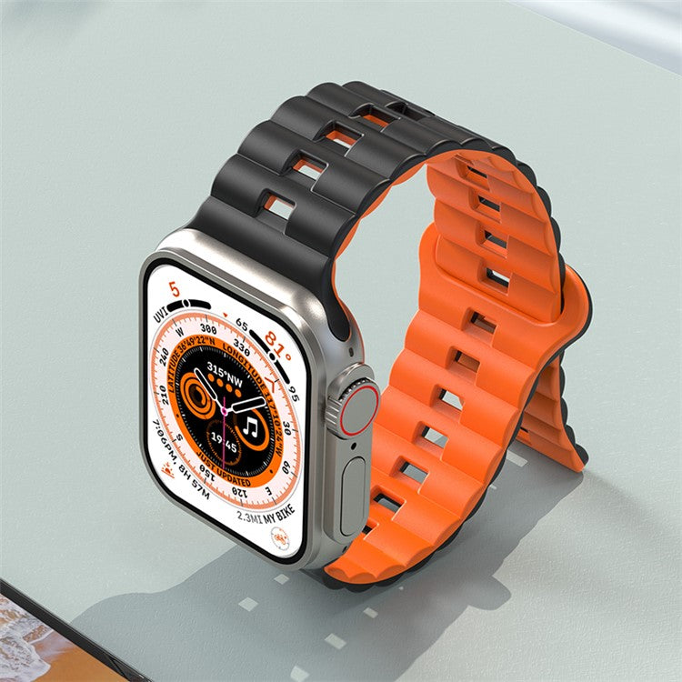 For Apple Watch Series 10 46mm / Ultra 2 Ultra 49mm / Series 9 8 7 45mm / 6 5 4 SE (2023) SE (2022) SE 44mm / 3 2 1 42mm Silicone Band Watch Strap - Midnight Blue+Orange