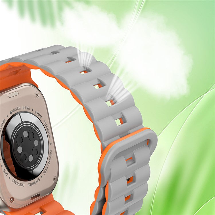 For Apple Watch Series 10 46mm / Ultra 2 Ultra 49mm / Series 9 8 7 45mm / 6 5 4 SE (2023) SE (2022) SE 44mm / 3 2 1 42mm Silicone Band Watch Strap - Purple+Orange