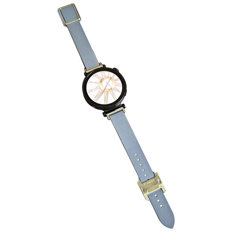 18mm Universal Smart Watch Band Leather Strap Replacement with Square Buckle - Flax Blue