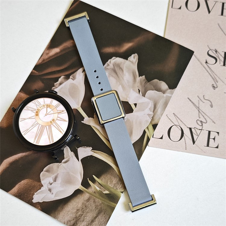 18mm Universal Smart Watch Band Leather Strap Replacement with Square Buckle - Flax Blue