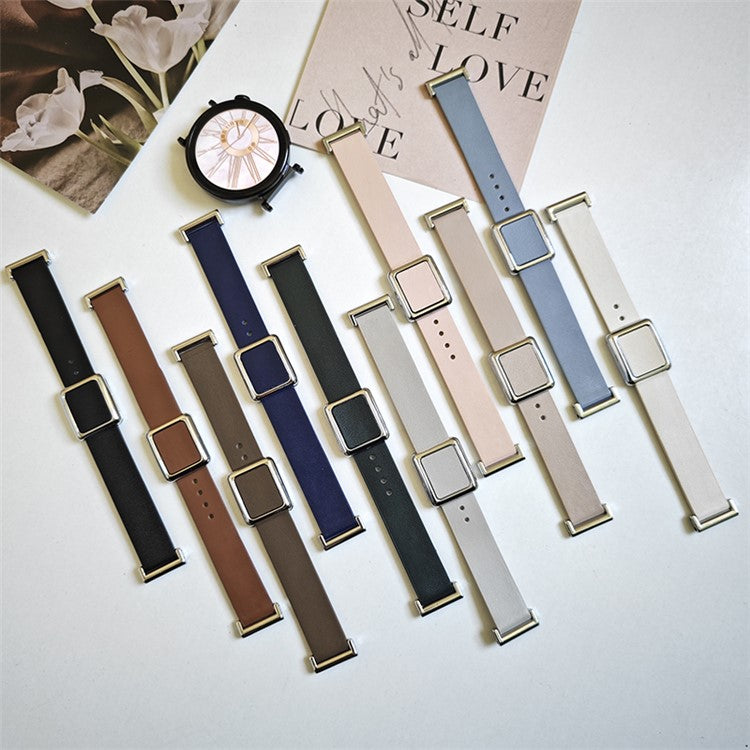 18mm Universal Smart Watch Band Leather Strap Replacement with Square Buckle - Flax Blue