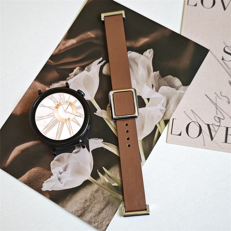 18mm Universal Smart Watch Band Leather Strap Replacement with Square Buckle - Brown
