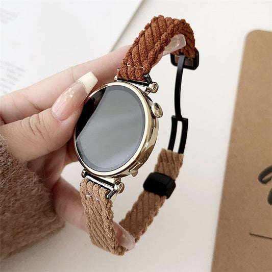 18mm Universal Smart Watch Band Corduroy Strap Replacement - Khaki+Brown