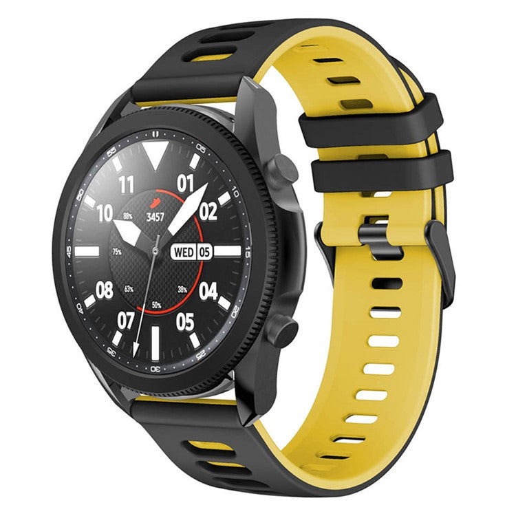 For Samsung Galaxy Watch6 Classic 47mm 43mm / GarminActive 5 Silicone Band 20mm Dual Color Watch Strap - Black+Yellow