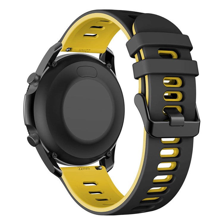 For Samsung Galaxy Watch3 45mm / Garmin Venu 3 Watch Strap 22mm Dual Color Silicone Watchband - Black+Yellow