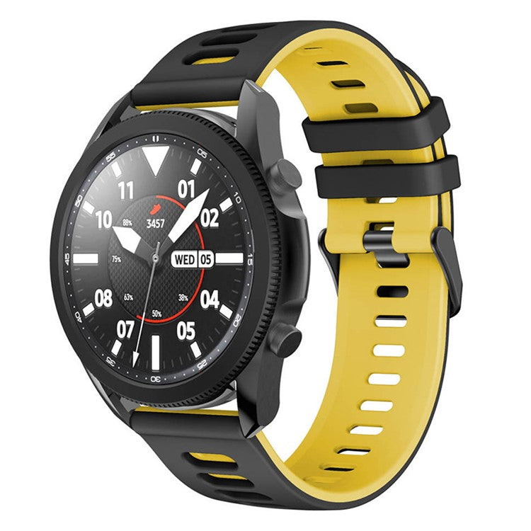 For Samsung Galaxy Watch3 45mm / Garmin Venu 3 Watch Strap 22mm Dual Color Silicone Watchband - Black+Yellow