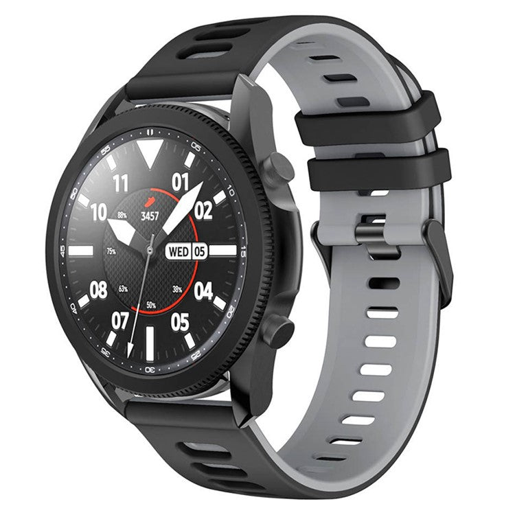 For Samsung Galaxy Watch3 45mm / Garmin Venu 3 Watch Strap 22mm Dual Color Silicone Watchband - Black+Grey