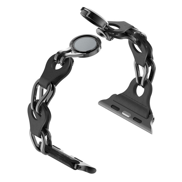 For Apple Watch Series 10 46mm / Ultra 2 Ultra 49mm / Series 9 8 7 45mm / 6 5 4 SE (2023) SE (2022) SE 44mm / 3 2 1 42mm Magnetic Chain Style Watch Band - Black