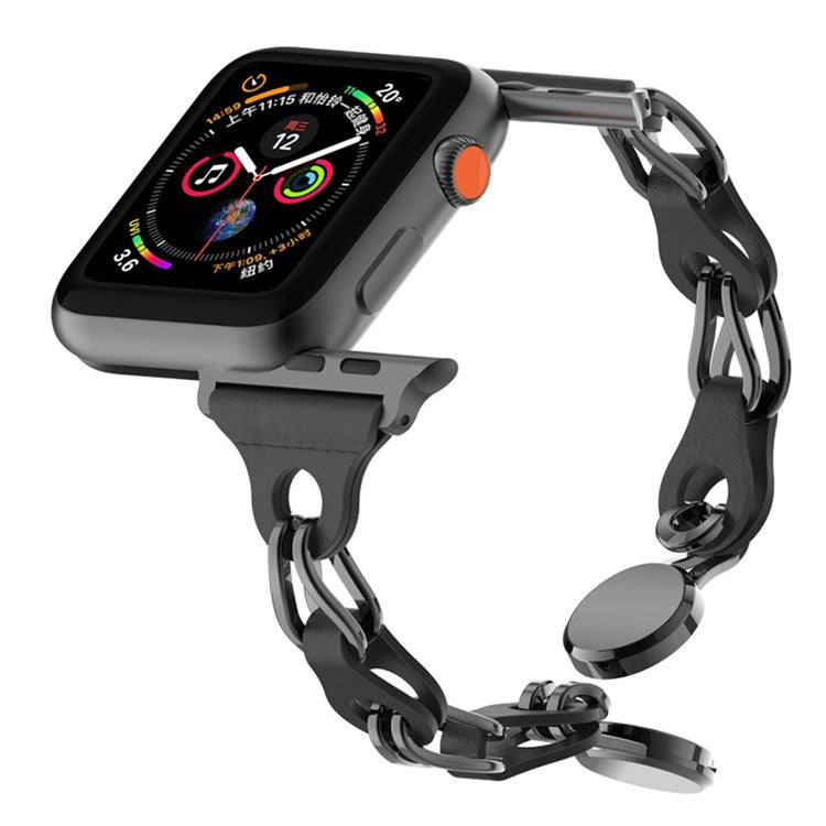 For Apple Watch Series 10 46mm / Ultra 2 Ultra 49mm / Series 9 8 7 45mm / 6 5 4 SE (2023) SE (2022) SE 44mm / 3 2 1 42mm Magnetic Chain Style Watch Band - Black