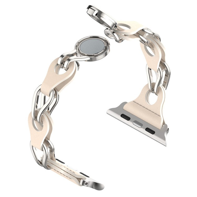 For Apple Watch Series 10 46mm / Ultra 2 Ultra 49mm / Series 9 8 7 45mm / 6 5 4 SE (2023) SE (2022) SE 44mm / 3 2 1 42mm Magnetic Chain Style Watch Band - Milk Tea