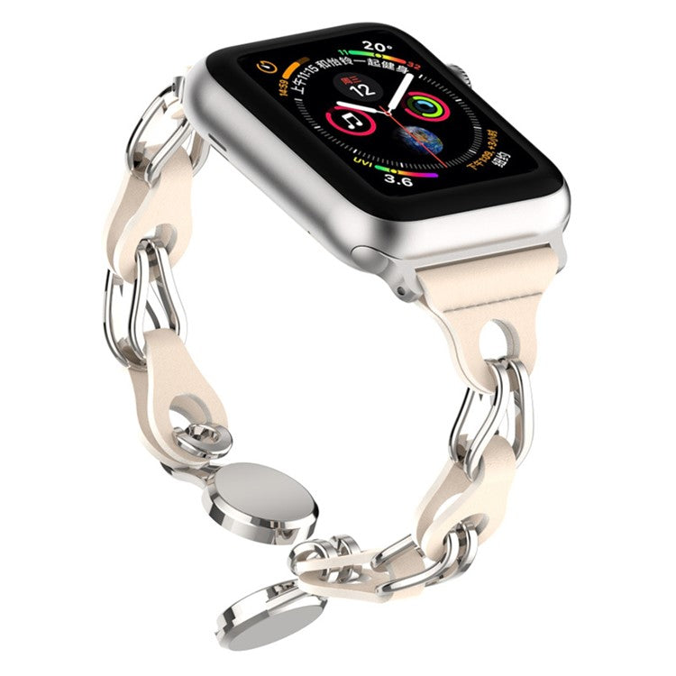 For Apple Watch Series 10 46mm / Ultra 2 Ultra 49mm / Series 9 8 7 45mm / 6 5 4 SE (2023) SE (2022) SE 44mm / 3 2 1 42mm Magnetic Chain Style Watch Band - Milk Tea