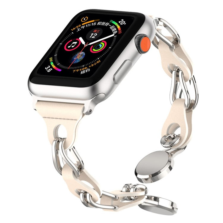 For Apple Watch Series 10 46mm / Ultra 2 Ultra 49mm / Series 9 8 7 45mm / 6 5 4 SE (2023) SE (2022) SE 44mm / 3 2 1 42mm Magnetic Chain Style Watch Band - Milk Tea