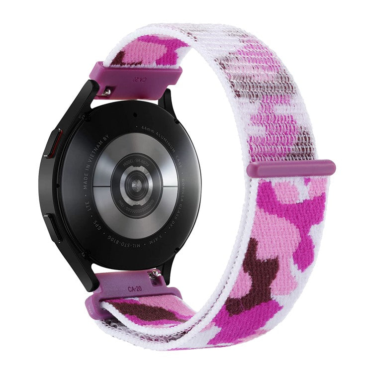 For Samsung Galaxy Watch6 Classic 47mm 43mm / GarminActive 5 Nylon Watch Strap 20mm Camouflage Wrist Band - Purple Camo