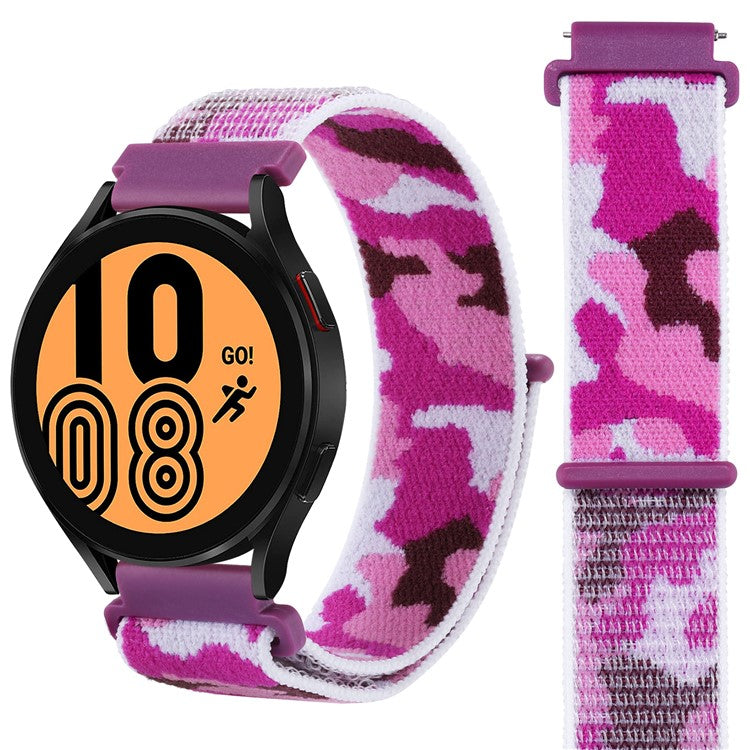 For Samsung Galaxy Watch6 Classic 47mm 43mm / GarminActive 5 Nylon Watch Strap 20mm Camouflage Wrist Band - Purple Camo