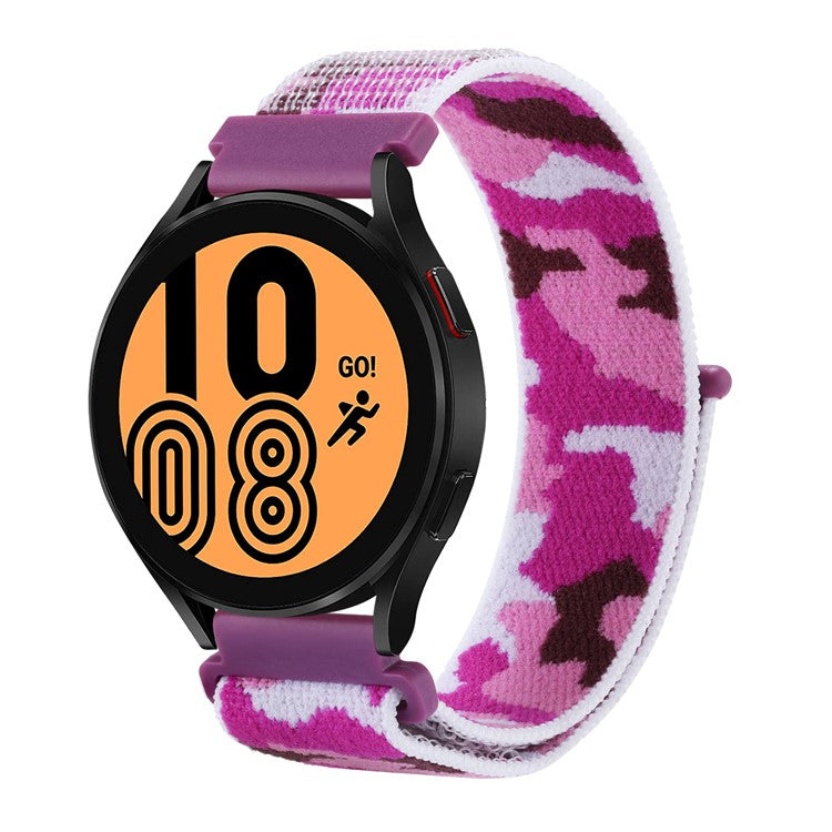 For Samsung Galaxy Watch6 Classic 47mm 43mm / GarminActive 5 Nylon Watch Strap 20mm Camouflage Wrist Band - Purple Camo