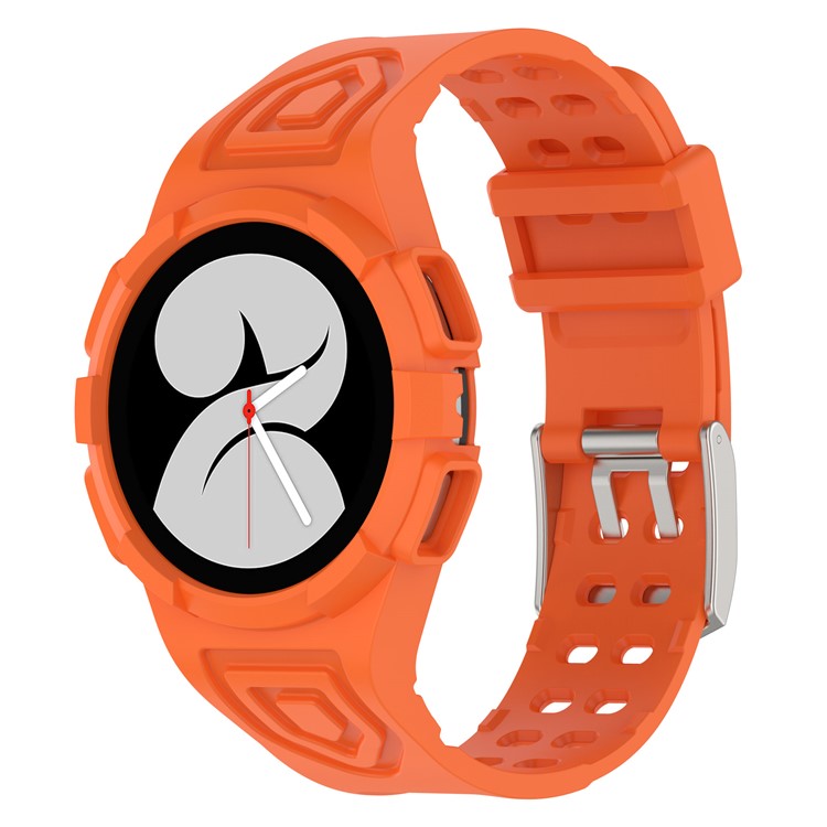 For Samsung Galaxy Watch4 44mm Silicone Watch Band Replacement Strap with Integrated Watch Case - Orange
