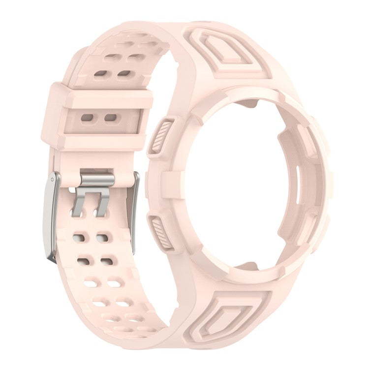 For Samsung Galaxy Watch4 Classic 46mm Silicone Watch Band Ajustable Strap with Integrated Watch Case - Light Pink