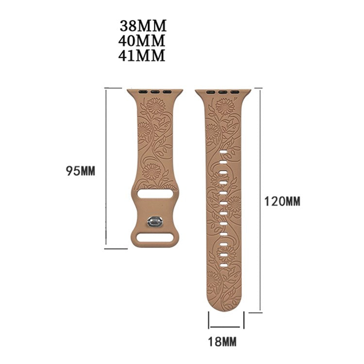 Watch Strap for Apple Watch Series 10 42mm / 9 8 7 41mm / SE (2023) SE (2022) SE 6 5 4 40mm / 3 2 1 38mm Flower Engraved Watch Band - Floral / Black