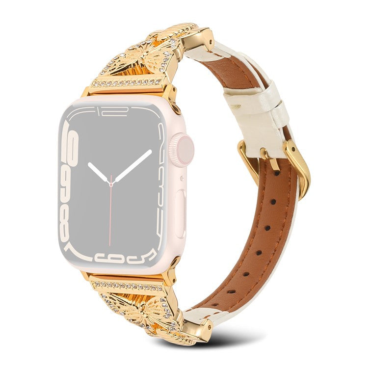 Watch Strap for Apple Watch Series 10 42mm / 9 8 7 41mm / SE (2023) SE (2022) SE 6 5 4 40mm / 3 2 1 38mm Butterfly Watch Band - White / Gold Buckle