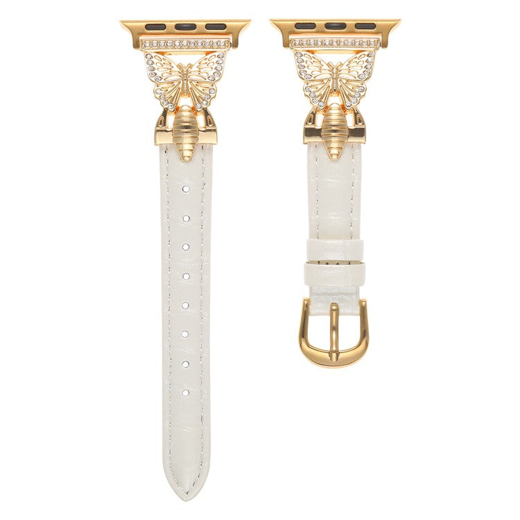 Watch Strap for Apple Watch Series 10 42mm / 9 8 7 41mm / SE (2023) SE (2022) SE 6 5 4 40mm / 3 2 1 38mm Butterfly Watch Band - White / Gold Buckle