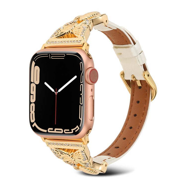 Watch Strap for Apple Watch Series 10 42mm / 9 8 7 41mm / SE (2023) SE (2022) SE 6 5 4 40mm / 3 2 1 38mm Butterfly Watch Band - White / Gold Buckle