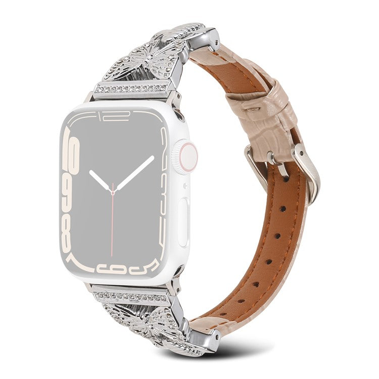 Watch Strap for Apple Watch Series 10 42mm / 9 8 7 41mm / SE (2023) SE (2022) SE 6 5 4 40mm / 3 2 1 38mm Butterfly Watch Band - Light Pink / Silver Buckle