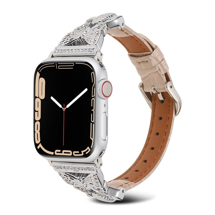 Watch Strap for Apple Watch Series 10 42mm / 9 8 7 41mm / SE (2023) SE (2022) SE 6 5 4 40mm / 3 2 1 38mm Butterfly Watch Band - Light Pink / Silver Buckle