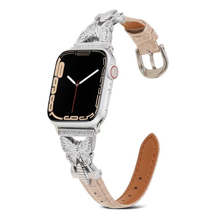 Watch Strap for Apple Watch Series 10 42mm / 9 8 7 41mm / SE (2023) SE (2022) SE 6 5 4 40mm / 3 2 1 38mm Butterfly Watch Band - Light Pink / Silver Buckle