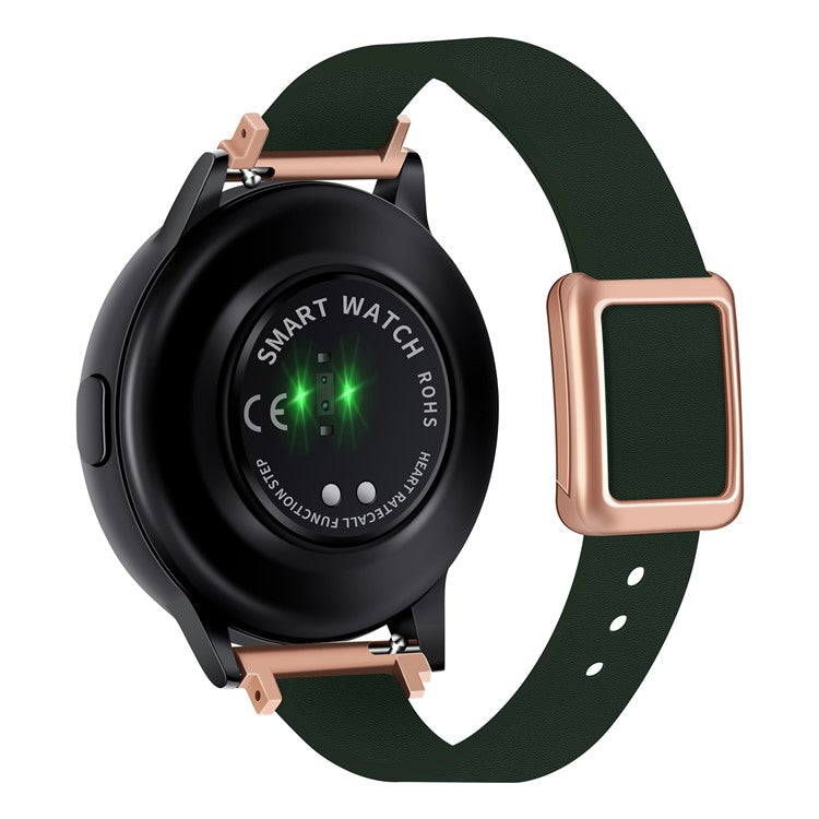 For Samsung Galaxy Watch6 Classic 47mm 43mm Watch Band 20mm Leather Strap with Magnetic Folding Buckle - Dark Green / Rose Gold Buckle