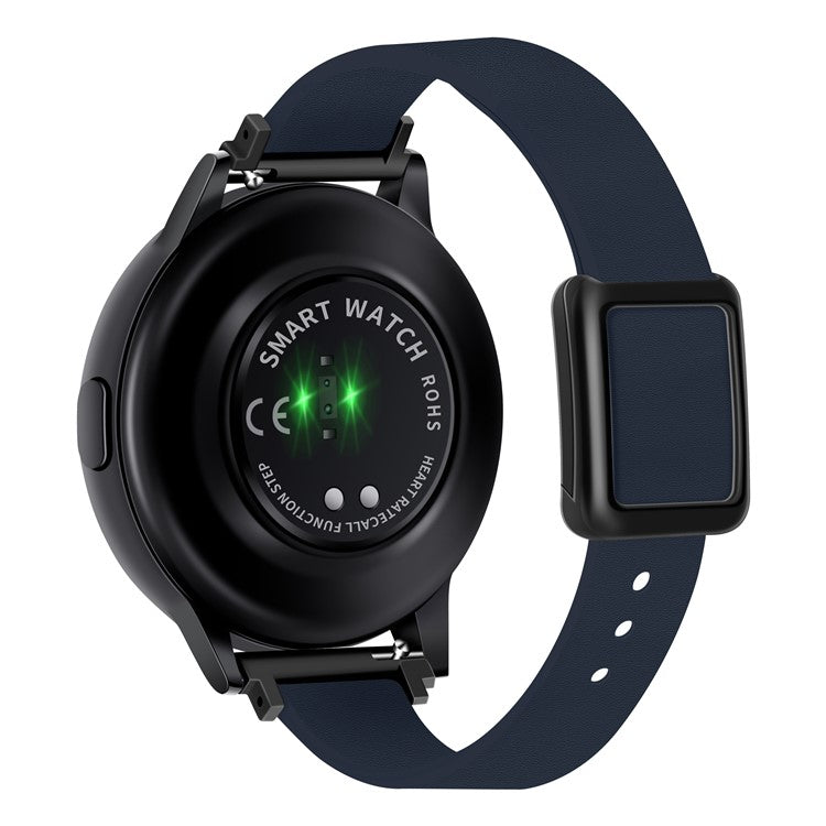 For Samsung Galaxy Watch6 Classic 47mm 43mm Watch Band 20mm Leather Strap with Magnetic Folding Buckle - Midnight Blue / Black Buckle