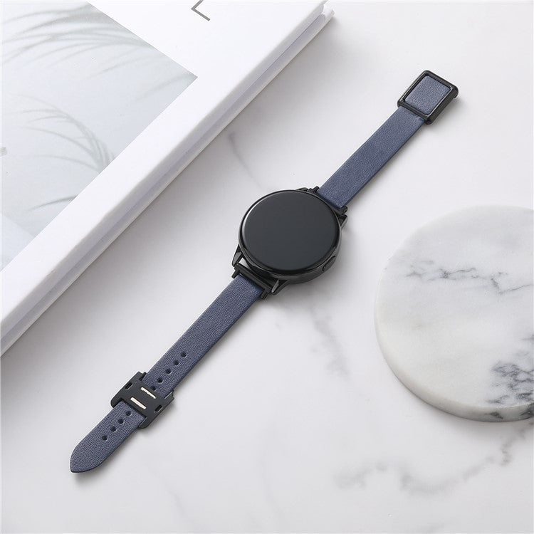 For Samsung Galaxy Watch6 Classic 47mm 43mm Watch Band 20mm Leather Strap with Magnetic Folding Buckle - Midnight Blue / Black Buckle
