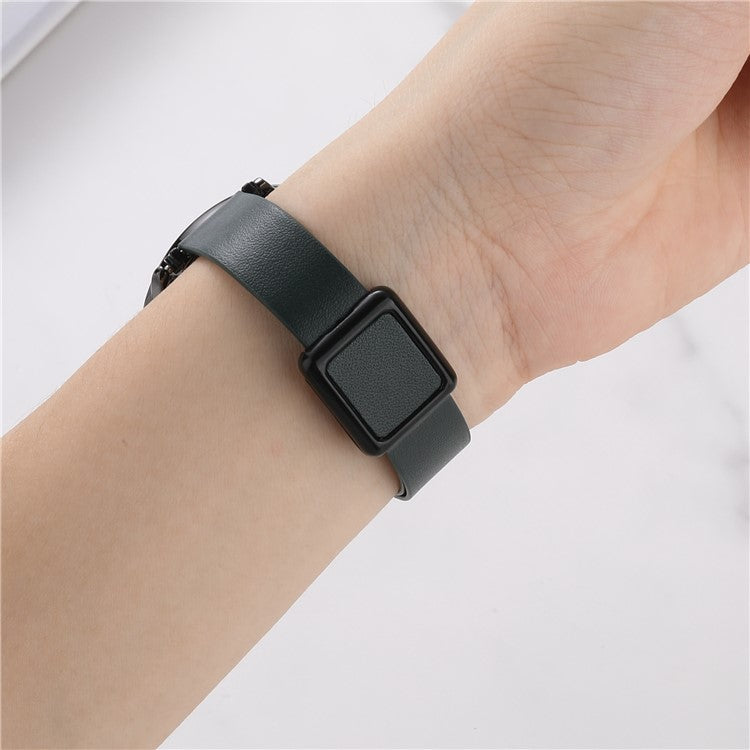 For Samsung Galaxy Watch6 Classic 47mm 43mm Watch Band 20mm Leather Strap with Magnetic Folding Buckle - Midnight Blue / Black Buckle