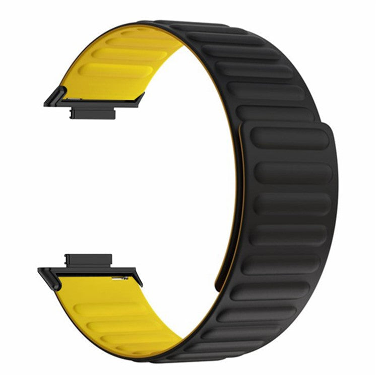 For Huawei Watch Fit 2 Magnetic Watch Strap Silicone Adjustable Wristband - Black+Yellow