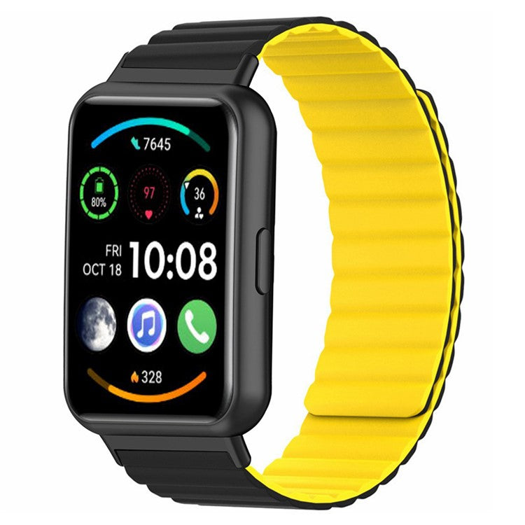 For Huawei Watch Fit 2 Magnetic Watch Strap Silicone Adjustable Wristband - Black+Yellow