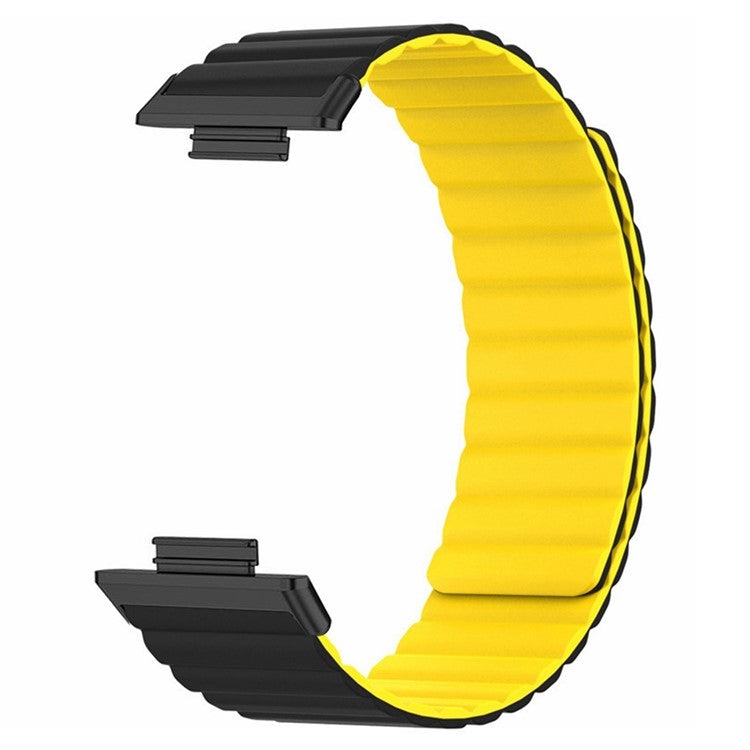 For Huawei Watch Fit 2 Magnetic Watch Strap Silicone Adjustable Wristband - Black+Yellow