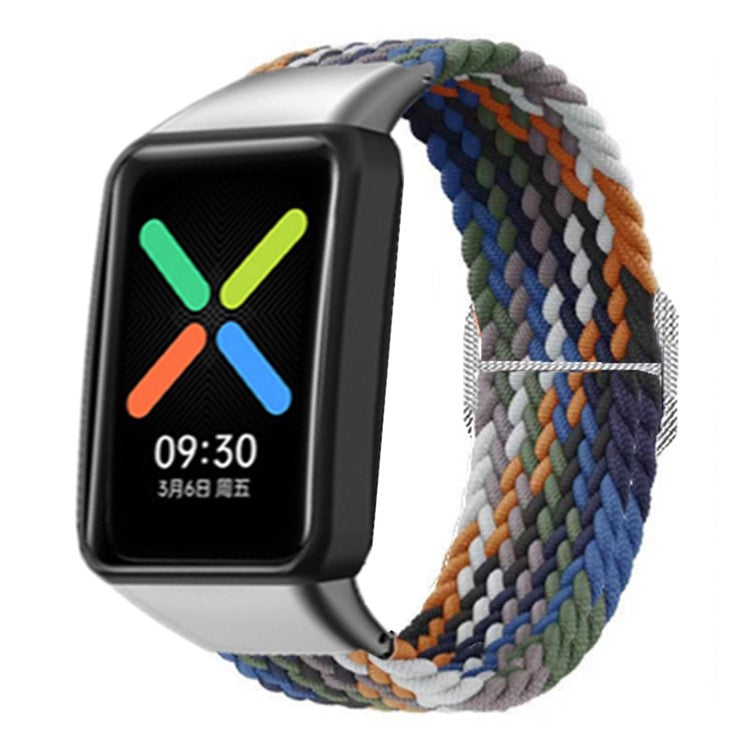 For Oppo Watch Free Replacement Strap Braided Elastic Fabric Watch Band with Silver Connector - Denim