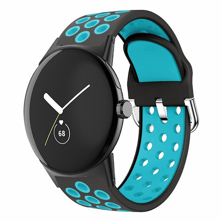 For Google Pixel Watch 2 / Pixel Watch Silicone Strap Dual Color Breathable Watch Bands - Black+Blue