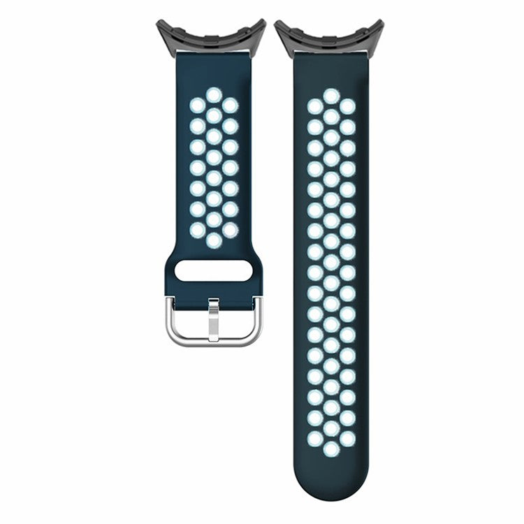 For Google Pixel Watch 2 / Pixel Watch Silicone Strap Dual Color Breathable Watch Bands - Dark Blue+White