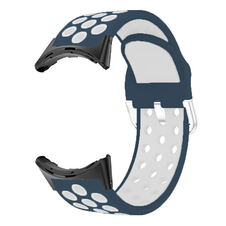 For Google Pixel Watch 2 / Pixel Watch Silicone Strap Dual Color Breathable Watch Bands - Dark Blue+White