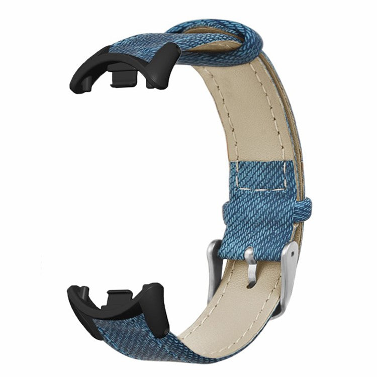 For Xiaomi Smart Band 9 NFC / 9 / 8 NFC / 8 Strap Denim Texture Cowhide Leather Band - Blue