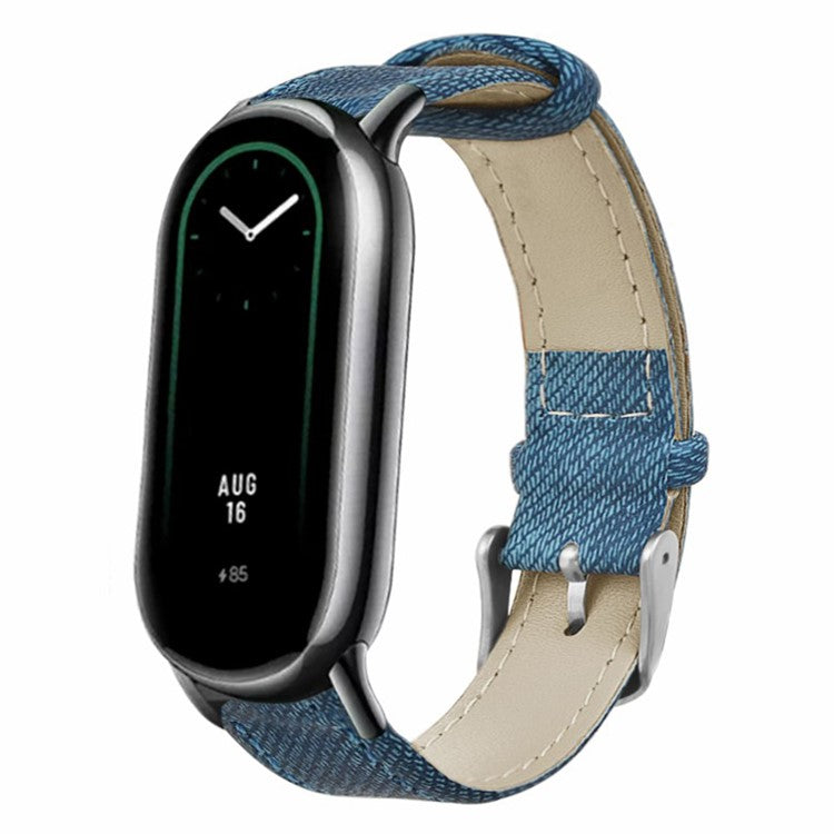 For Xiaomi Smart Band 9 NFC / 9 / 8 NFC / 8 Strap Denim Texture Cowhide Leather Band - Blue