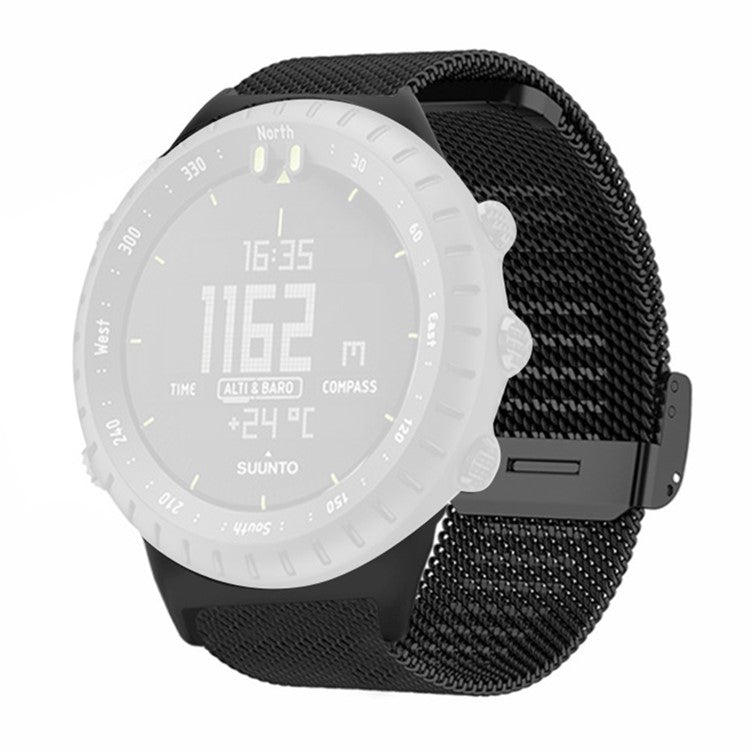 For Suunto Core Mesh Watch Band Stainless Steel Watch Strap with 22mm Alloy Connector - Black