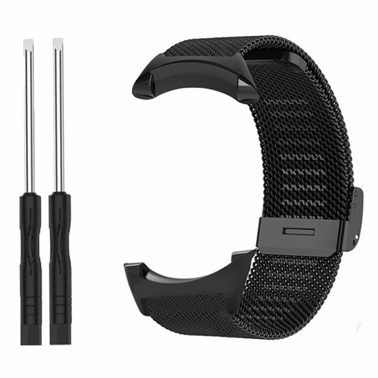 For Suunto Core Mesh Watch Band Stainless Steel Watch Strap with 22mm Alloy Connector - Black
