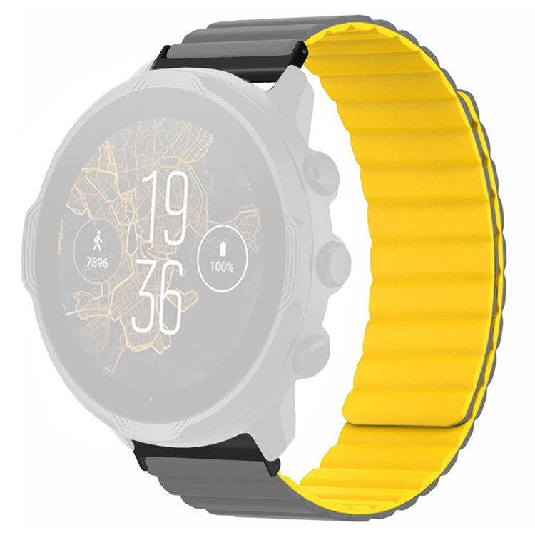 For Suunto Spartan Sport Wrist HR Baro / Suunto 7 Magnetic Band 24mm Silicone Watch Strap - Grey+Yellow
