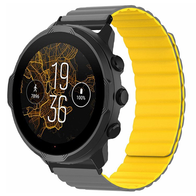 For Suunto Spartan Sport Wrist HR Baro / Suunto 7 Magnetic Band 24mm Silicone Watch Strap - Grey+Yellow