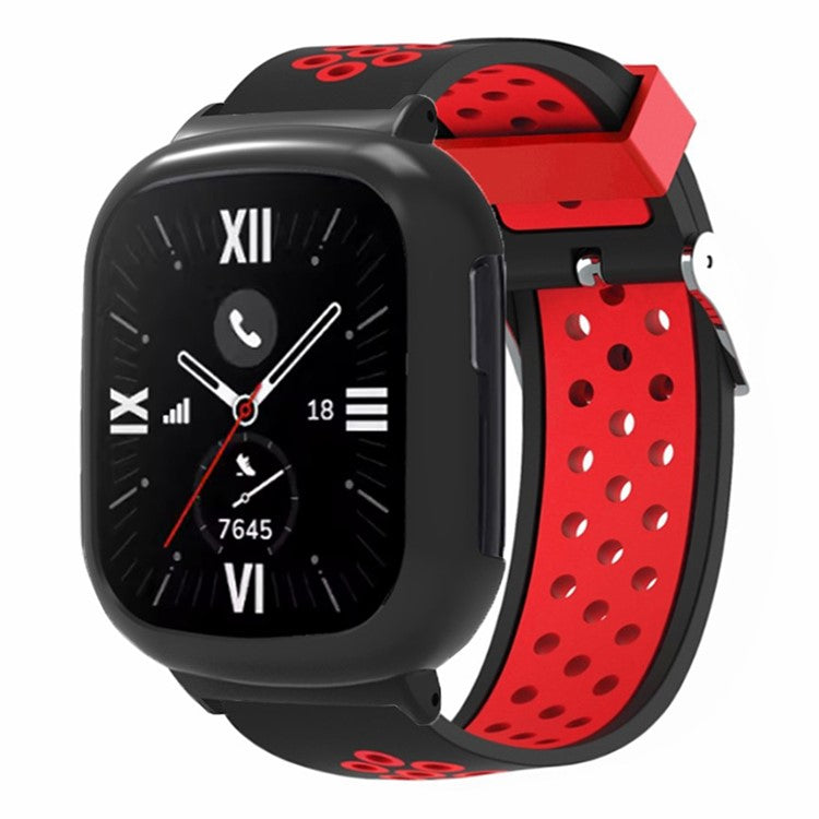 For Honor Watch 4 Adjustable Strap Dual Color Silicone Band with Watch Case - Black+Red
